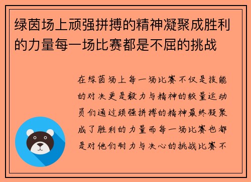 绿茵场上顽强拼搏的精神凝聚成胜利的力量每一场比赛都是不屈的挑战